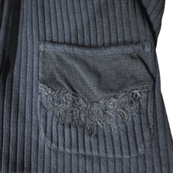 Newport News Easy Style Black Ribbed Lacey Embroidered Sweater - M - Picture 8 of 9